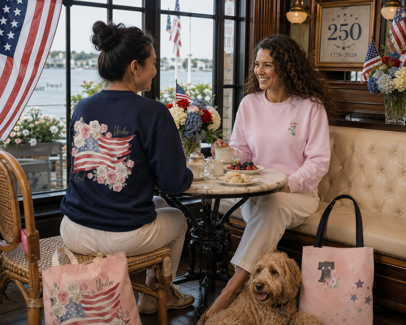 Under God | Watercolor Flag & Roses Tote Bag