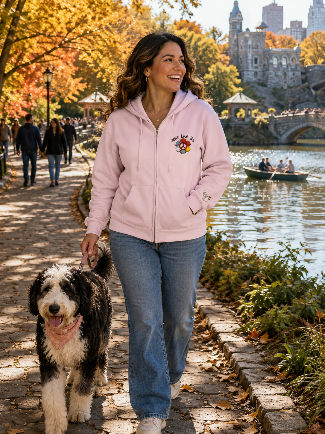 Embroidered Zippered Hoodie: For Her Peace and Love