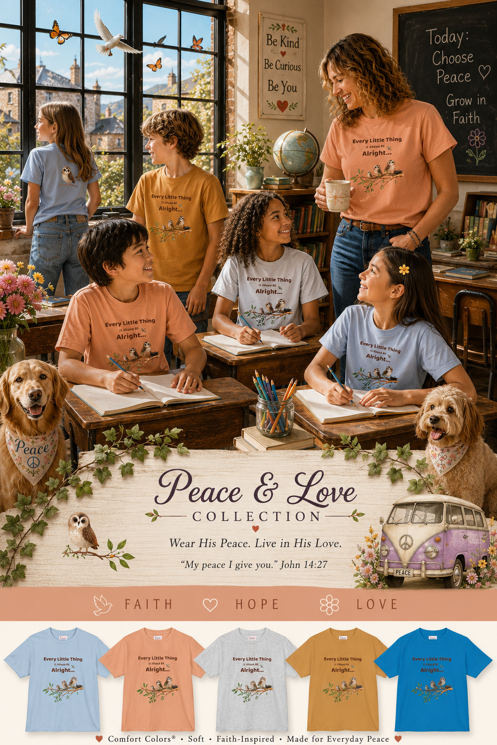 Peace and Love Kids Unisex Tee Shirt:  Every Little Thing is Gonna Be Alright