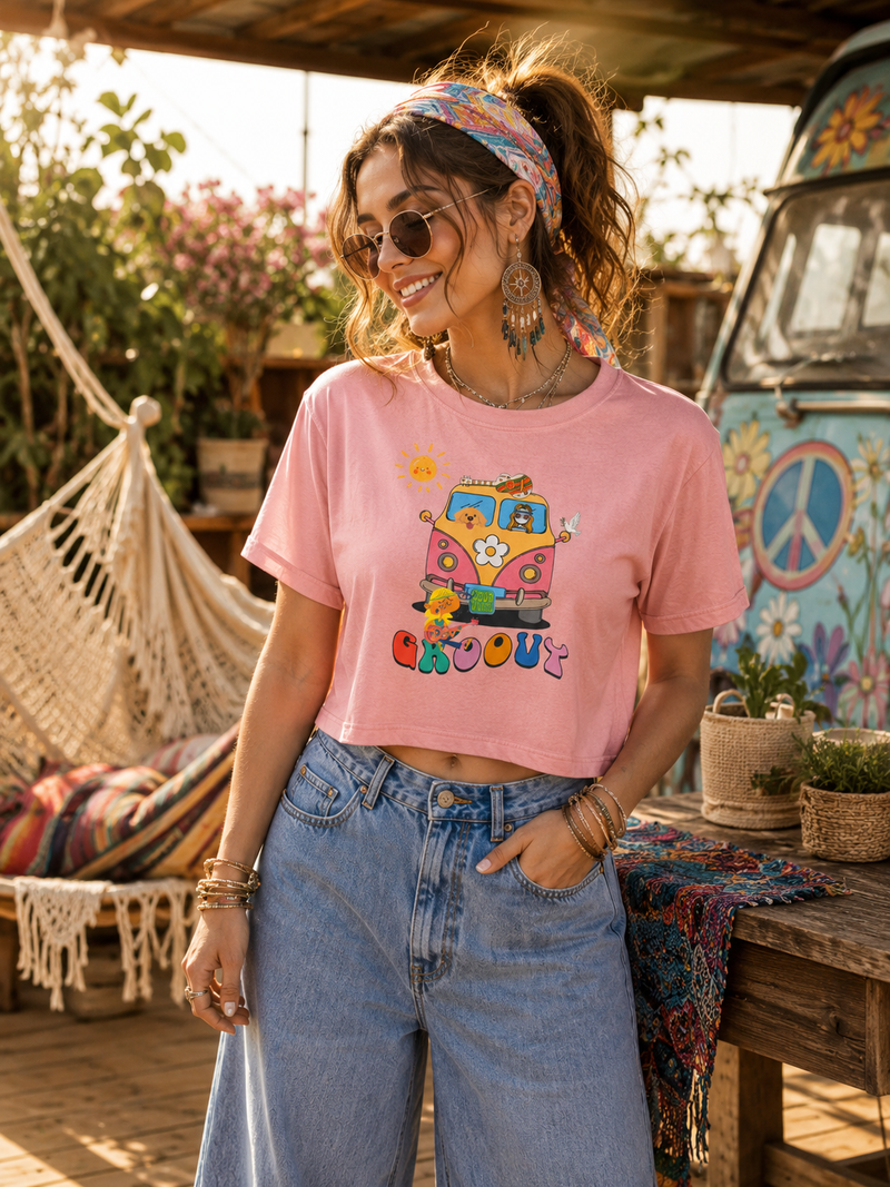 Adult Women's Boxy Tee:  Groove Out:  Peace and Love