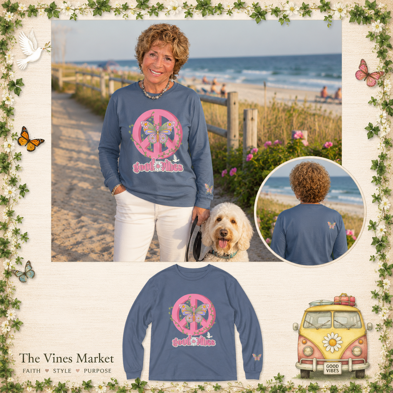 Peace and Love Soft Long Sleeve Good Vibes T-Shirt -- for Her
