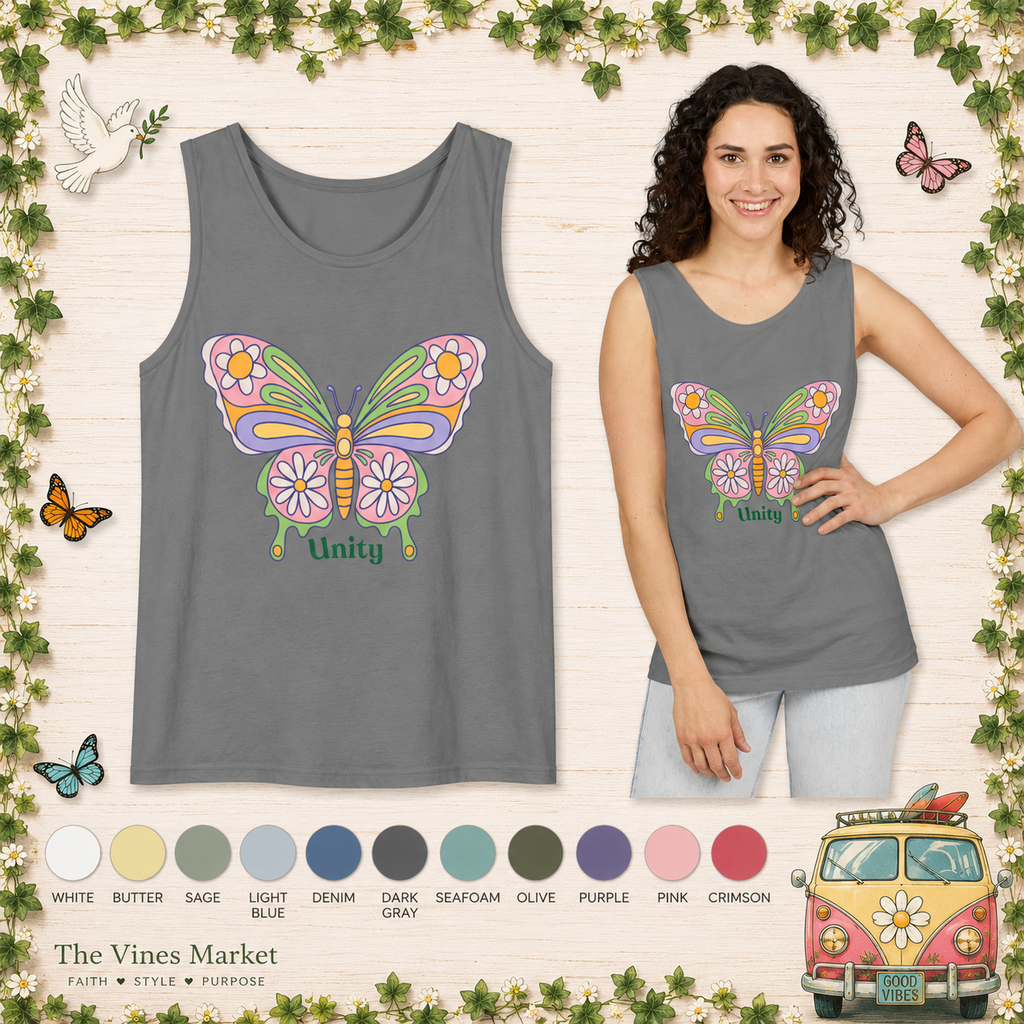 Peace and Love Soft Garment-Dyed Unity Heals Tank Top -- For Her