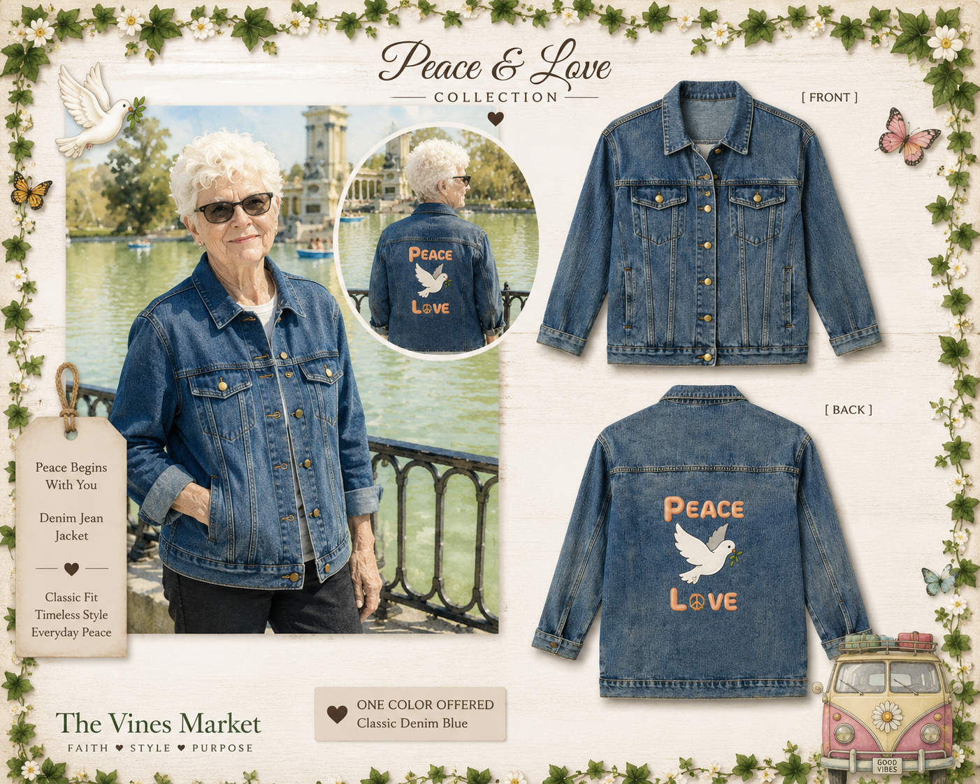 Peace and Love Denim Jacket:  Peace I Leave You –  For Her