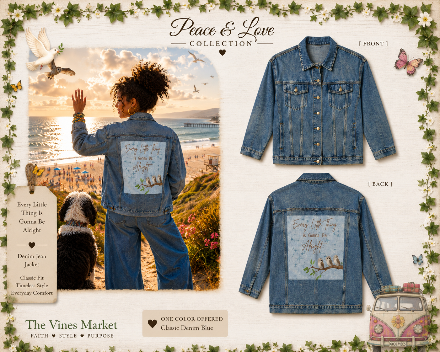 Peace and Love Denim Jacket for Her:  Every Little Thing is Gonna Be Alright