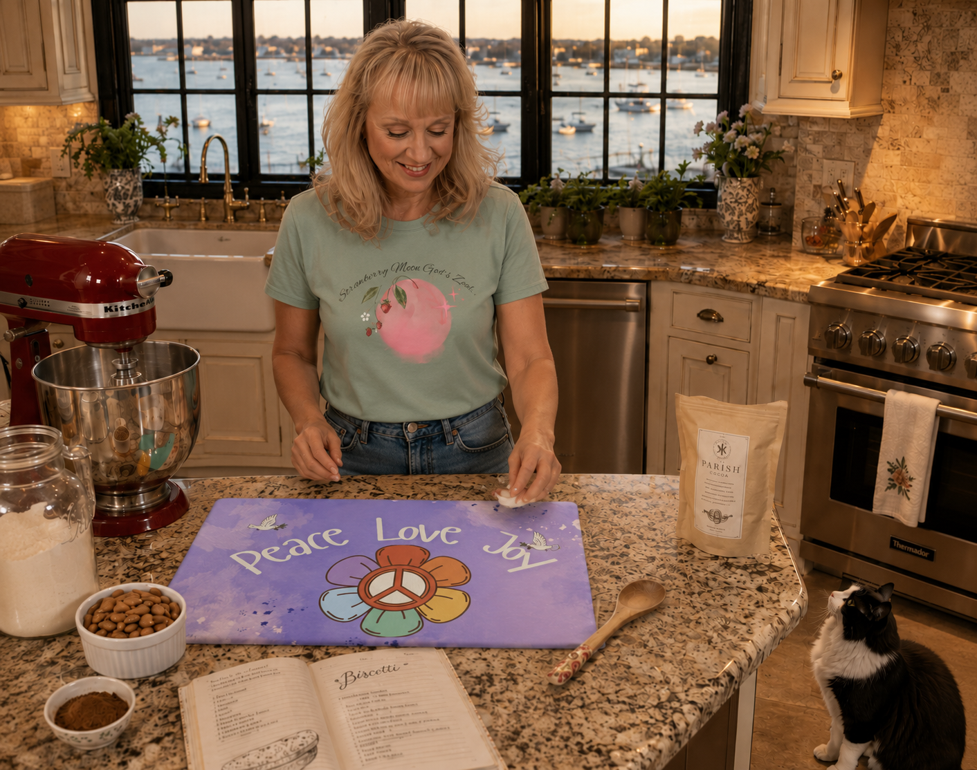 Peace Love Joy Glass Cutting Board — Retro Flower Peace Sign Kitchen Decor