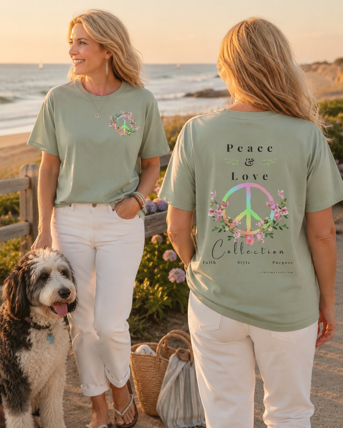Signature Peace & Love Floral T-Shirt — Pastel Peace Sign Graphic