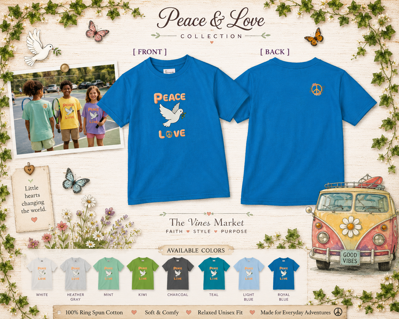 Peace and Love Kids Unisex Tee:  Peace and Love