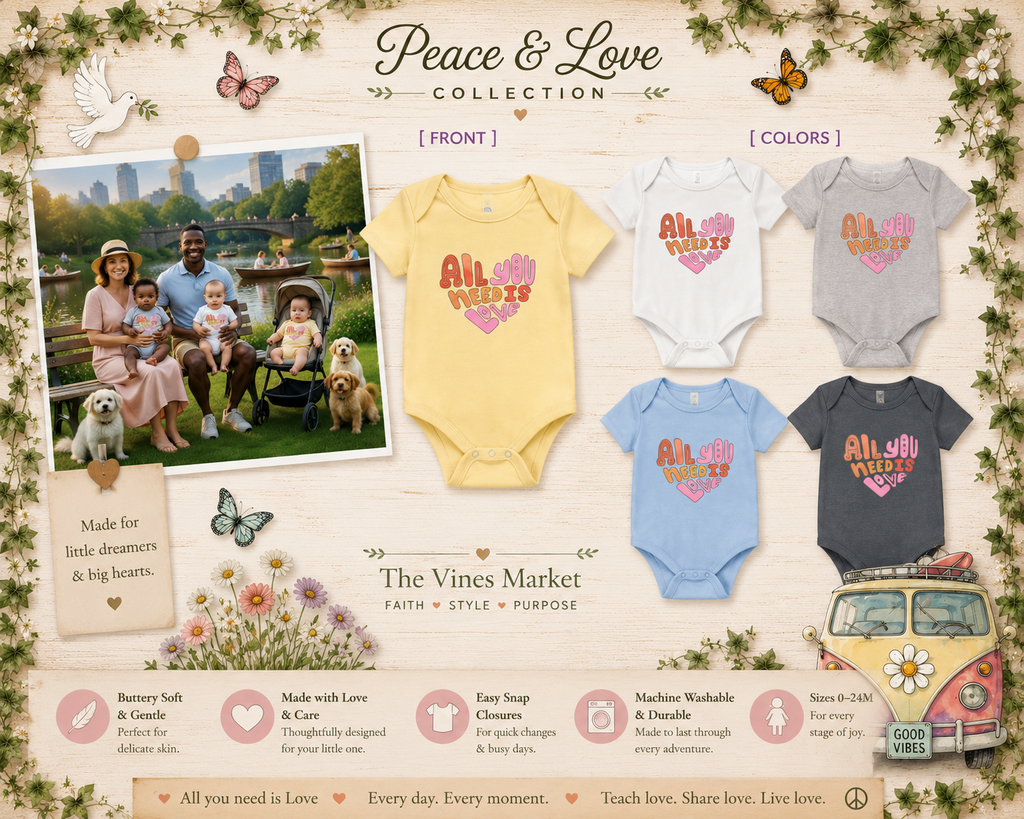 Peace and Love Infant Fine Jersey Retro Bodysuit:  All You Need is Love