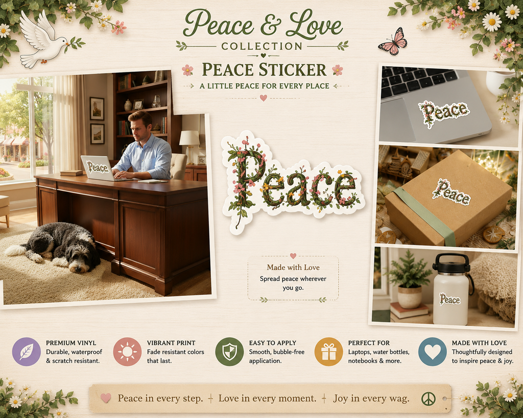 Peace Floral Sticker — Kiss-Cut Decorative Laptop & Water Bottle Decal