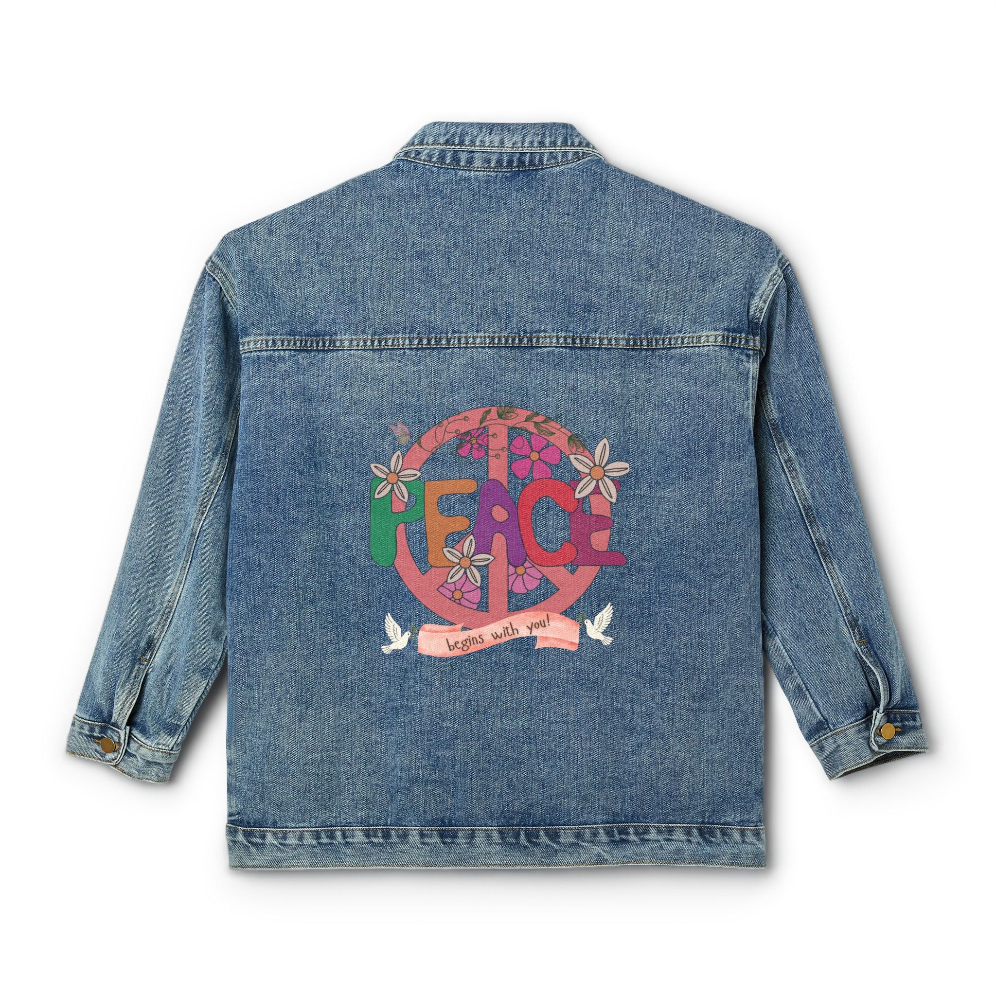 Adult Female Denim Jean Jacket:  "My Peace I give you"