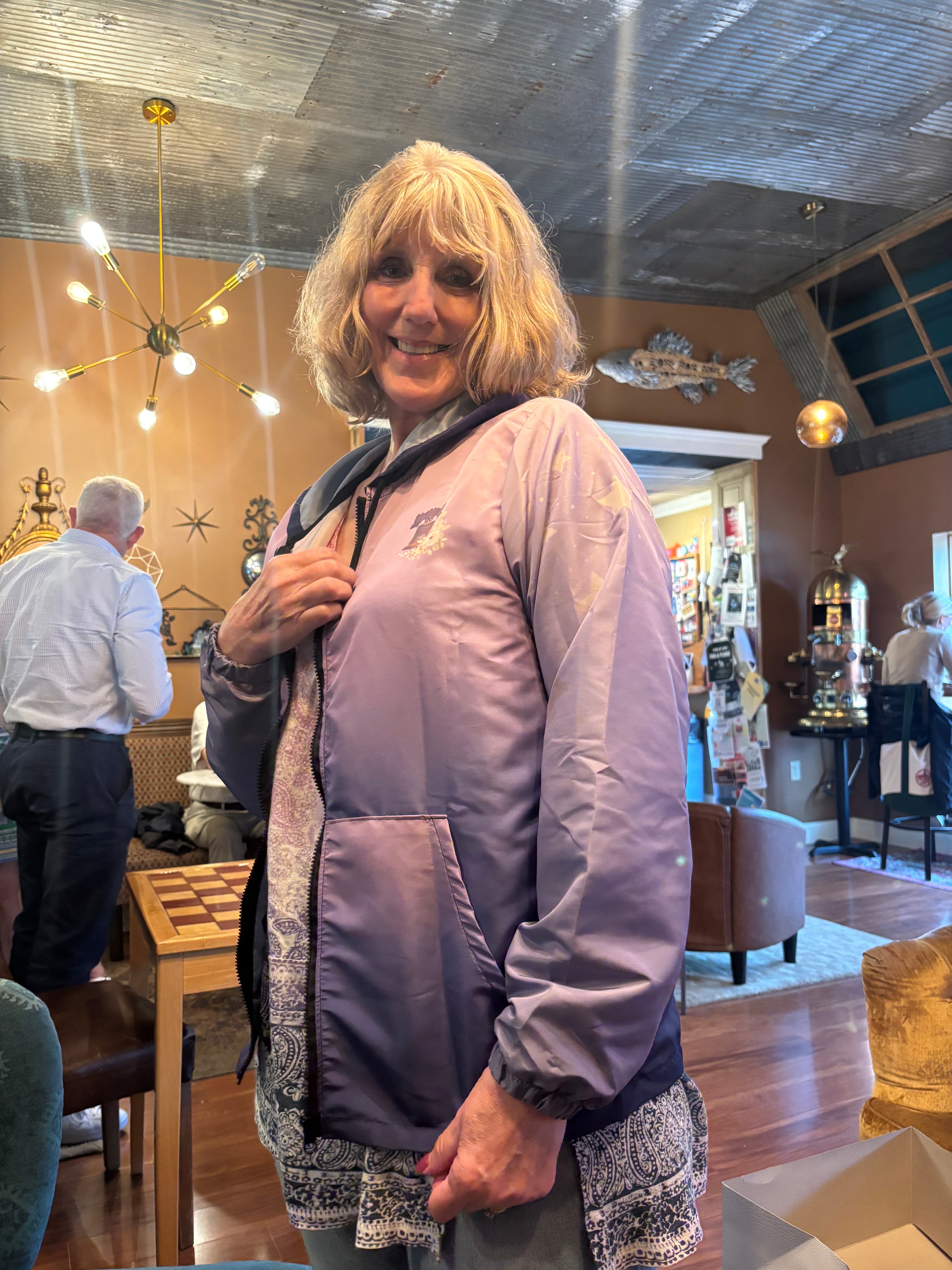 Customer wearing Under God Purple Windbreaker Jacket - real customer photo
