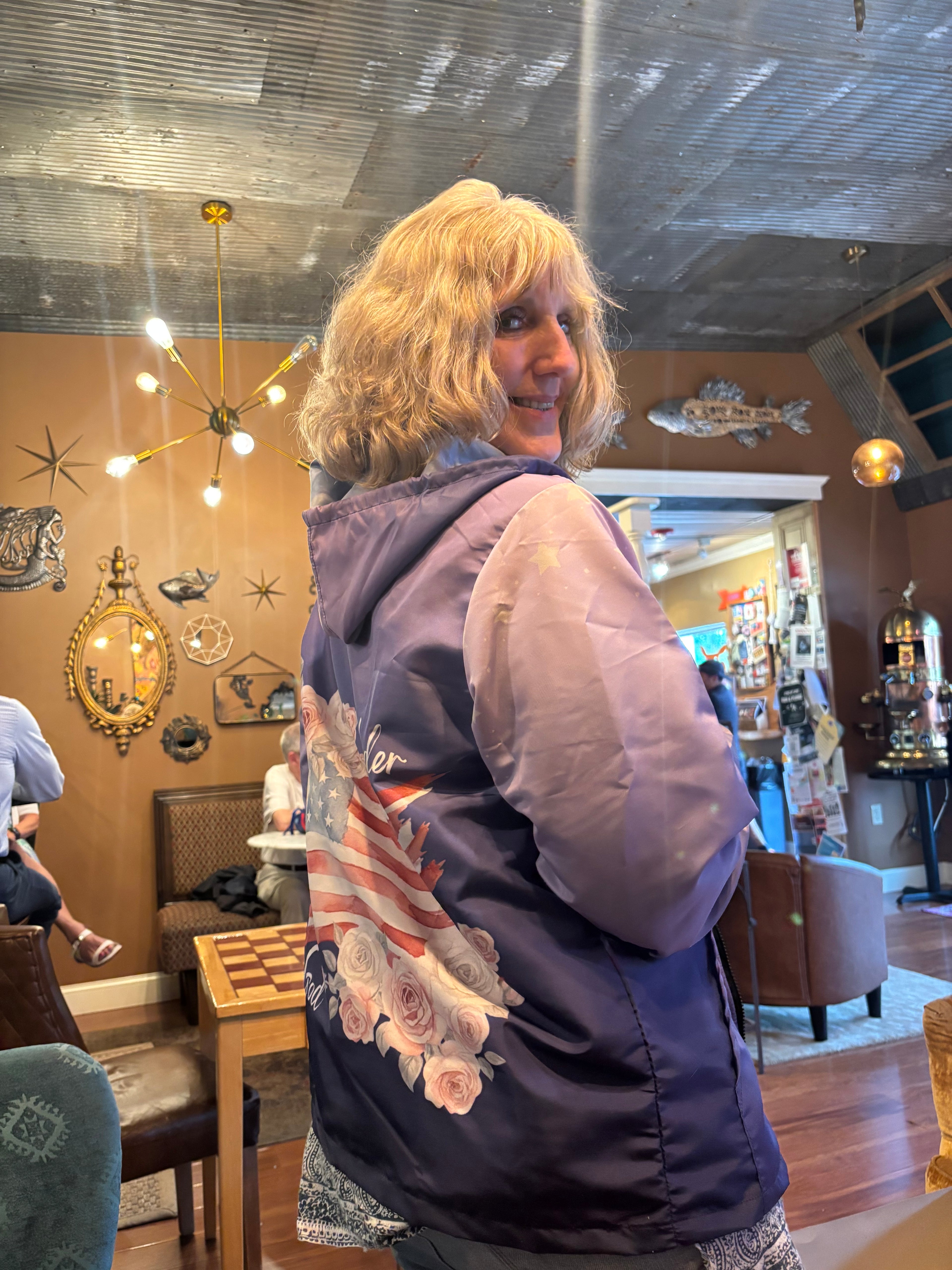 Customer wearing Under God Purple Windbreaker Jacket - real customer photo