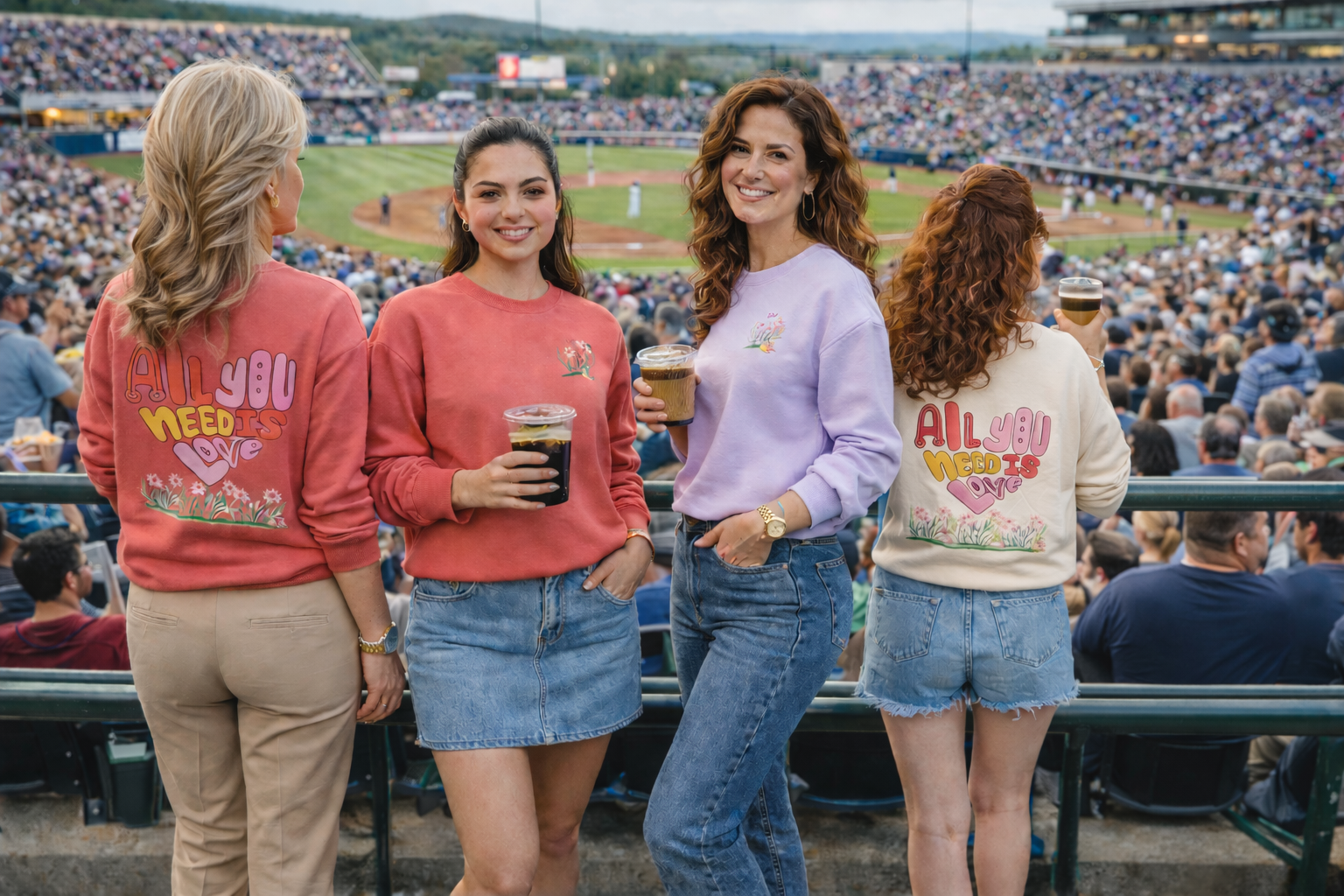 Retro Adult Female Crew Neck Sweatshirt:  All You Need is Love